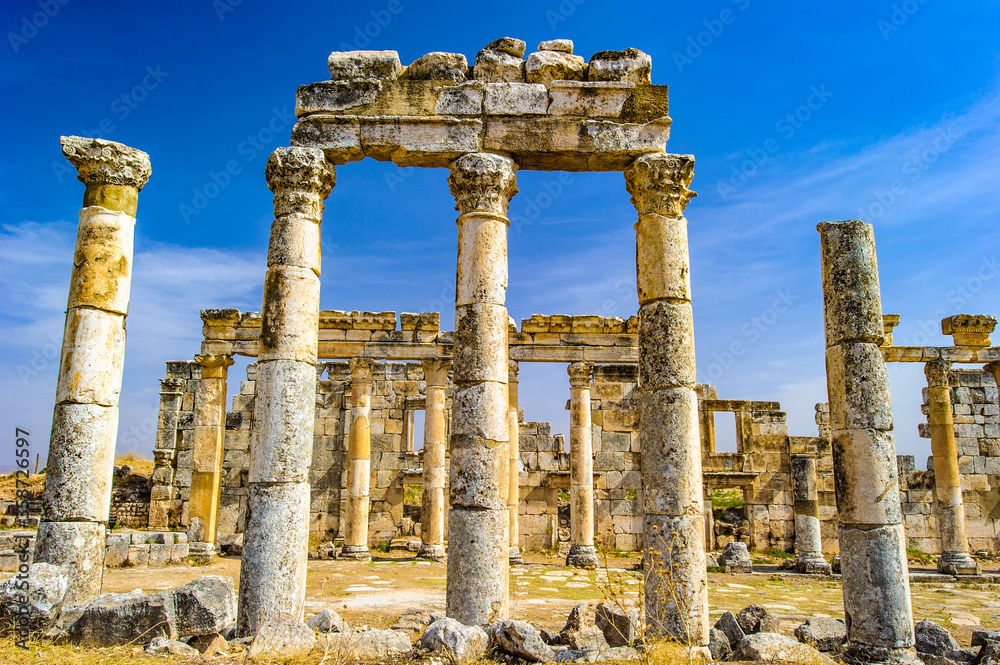 It's Ruins of the columns of Apamea, a treasure city and stud-depot of the Seleucid kings, and was the capital of Apamene.