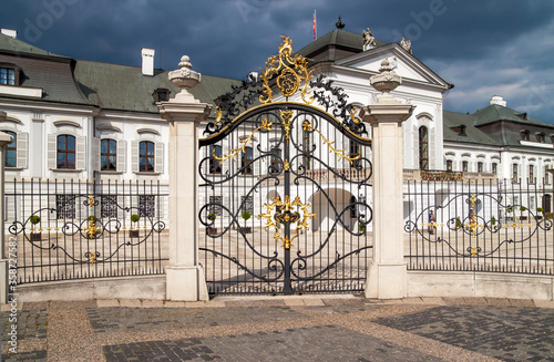 Wide front view of Grassalkovich Palace (Grasalkovicov Palac) in Bratislava, Slovakia, residence of the President of Slovakia 
 photo