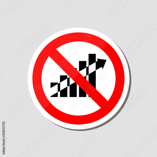 No or Stop. Financial growth graph sign sticker isolated on gray background