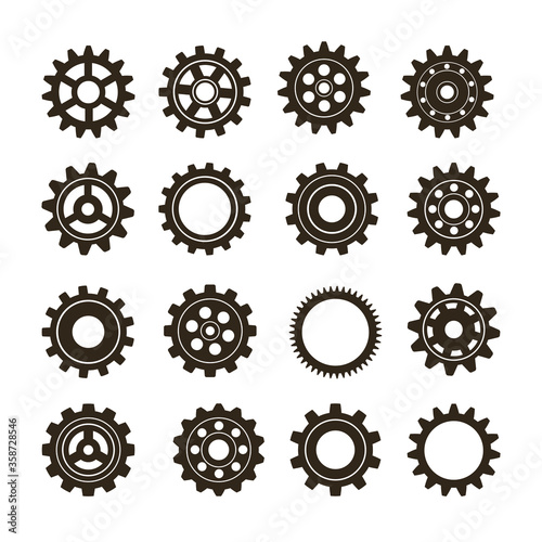 Set of gears on a white background. Vector collection of icons.