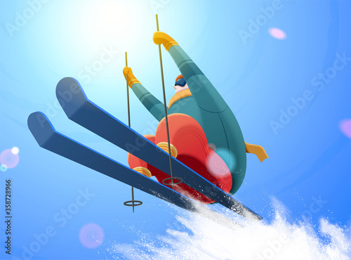 Alpine skier jumping under blue sky