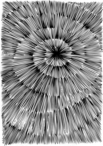 A vector illustration of an abstract black and white 3 dimensional drawing. Spiral, swirl, graphic.