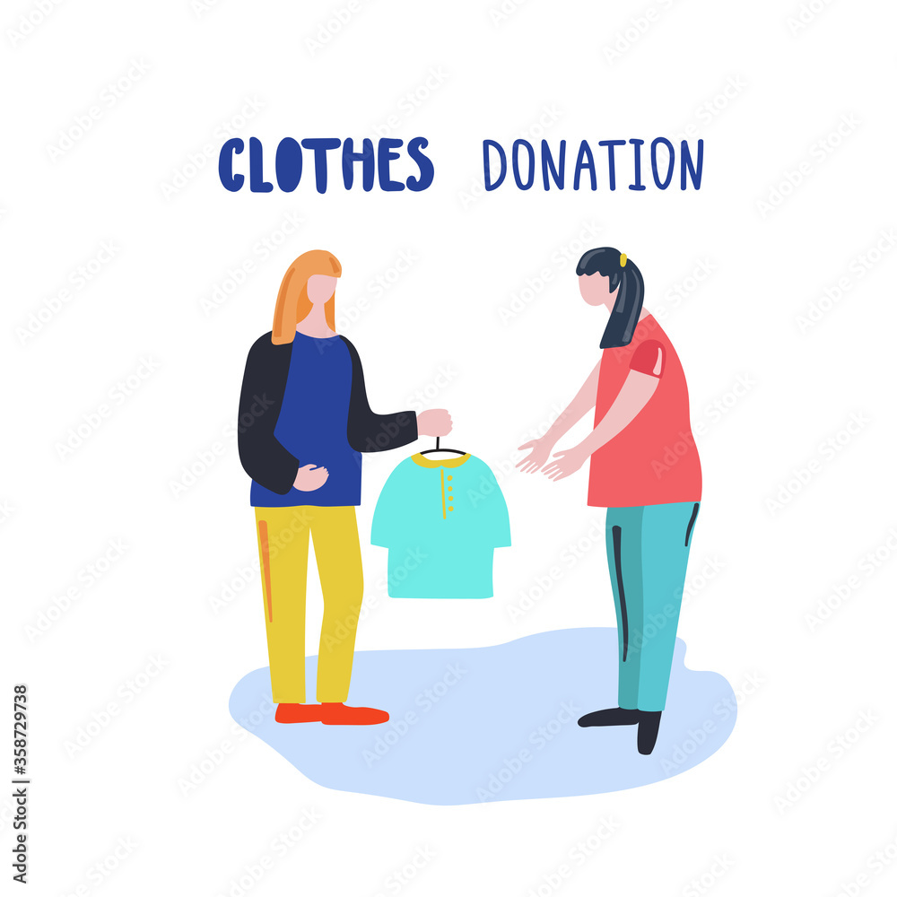 Girl donates clothes to another girl.