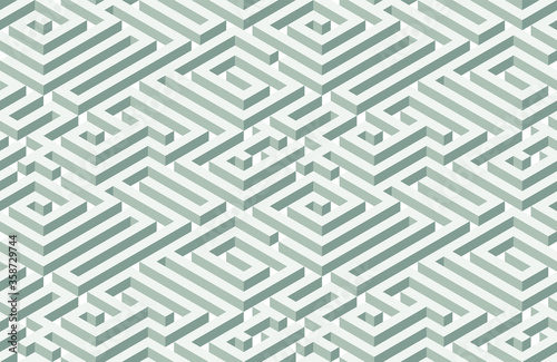 Seamless isometric maze. Green abstract endless isometric labyrinth. Seamless geometric pattern. Vector illustration
