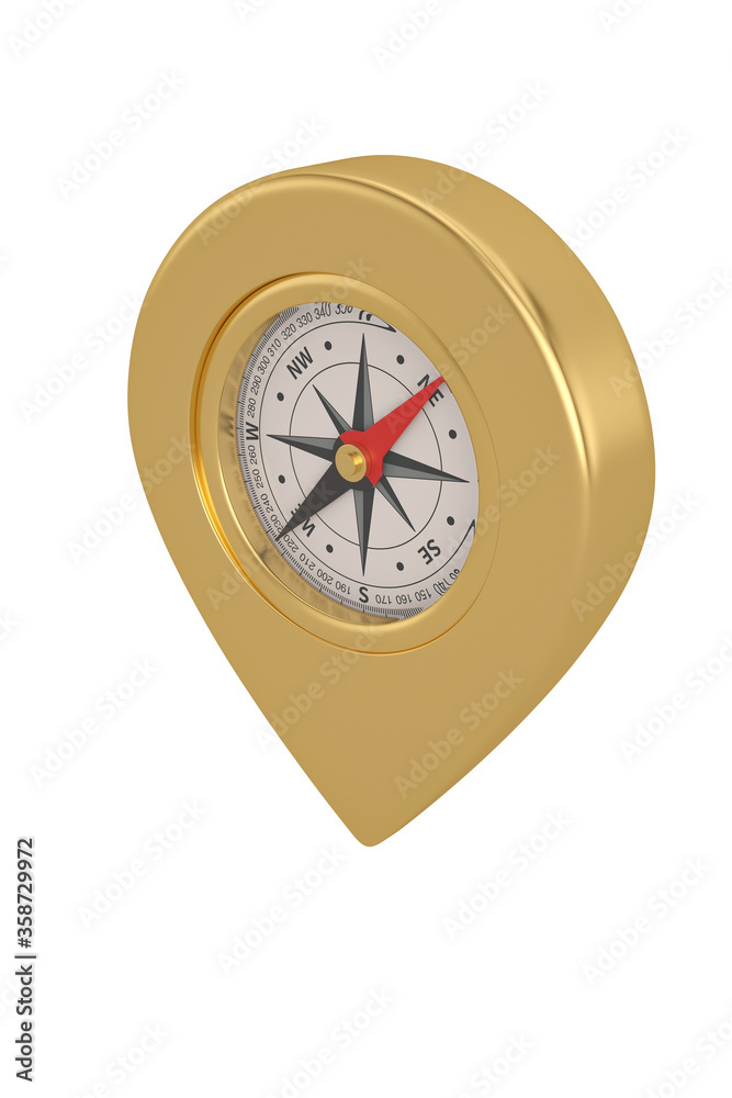 Compass map pin isolated on white background. 3D illustration. Compass map pin isolated on white background. 3D illustration.
