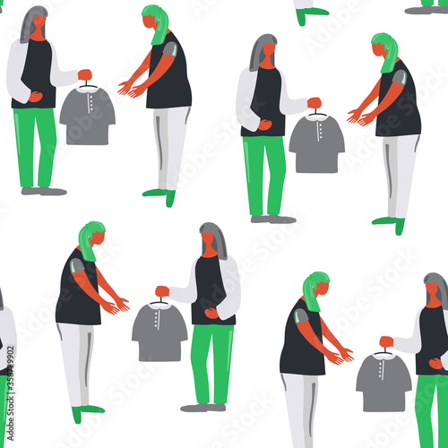 Girl donates clothes to another girl.