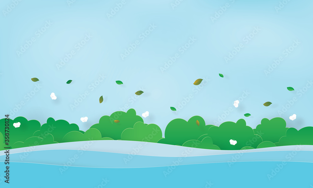 The river and green bushes with butterfly, Summer time The river and green bushes with butterfly, Summer time