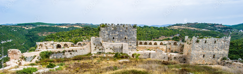 It's The Nimrod Fortress or Nimrod's Fortress, a medieval fortress situated in the northern Golan Heights, on a ridge rising about 800 m (2600 feet) above sea level. Syria