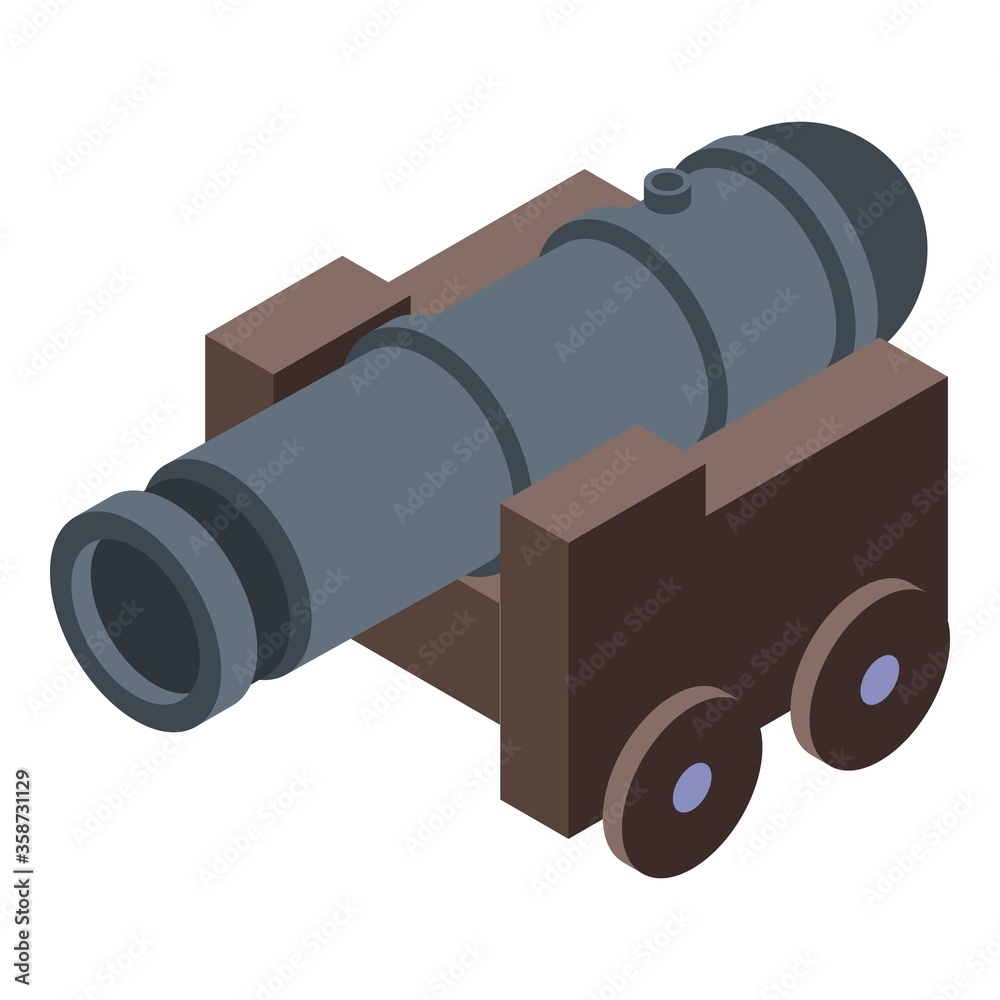 Pirate ship cannon icon. Isometric of pirate ship cannon vector icon ...