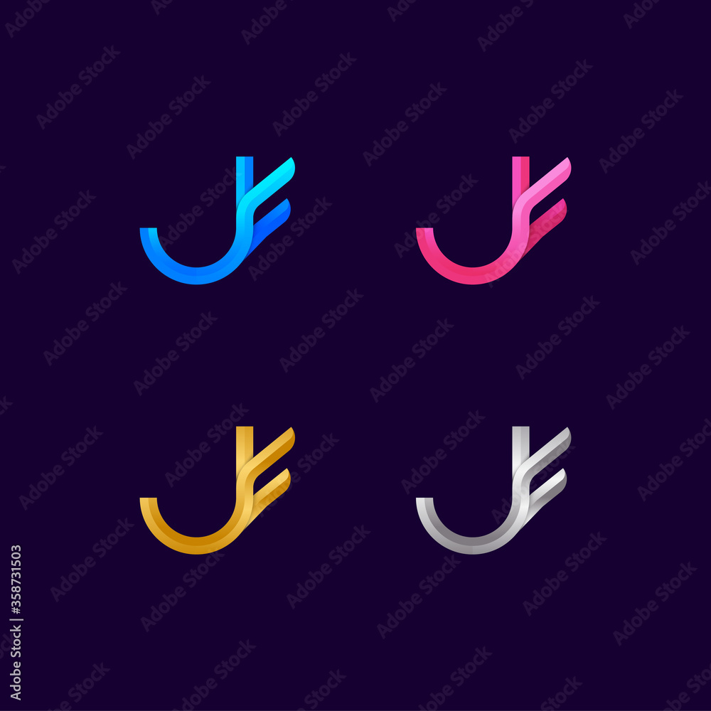 Letter j logotype with colourful and premium luxury wings logo freedom