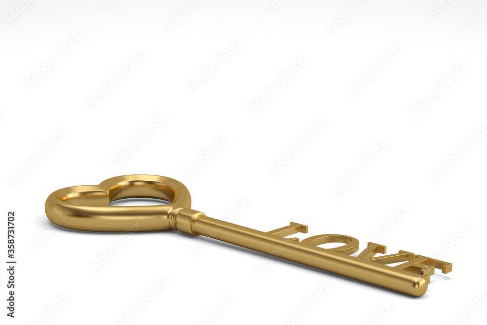 gold heart key isolated on white background. 3D illustration. gold heart key isolated on white background. 3D illustration.