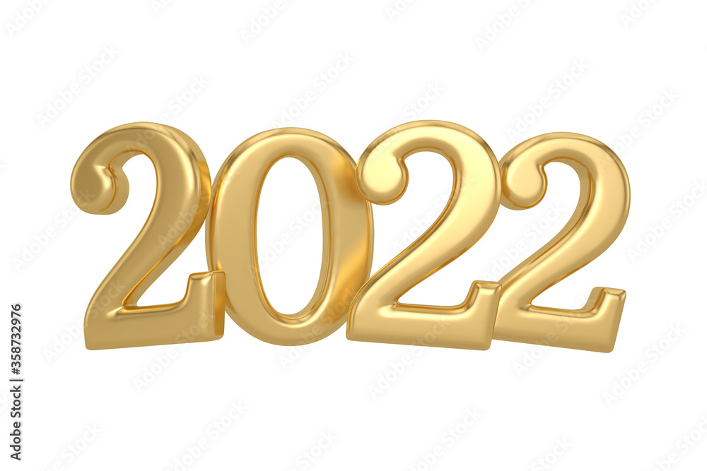 Happy New Year golden metallic numbers. Festive poster or banner design. 3D illustration. Happy New Year golden metallic numbers. Festive poster or banner design. 3D illustration.