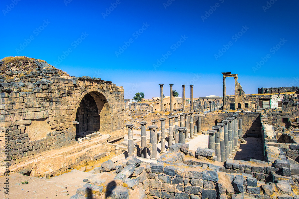 It's Roman ruins north of the citadel. City of Bosra, Syria. UNESCO world heritage