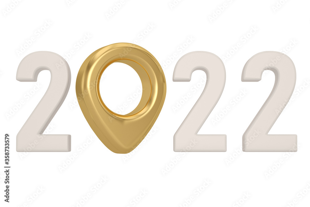 Golden map pin with white marble numbers. Festive poster or banner design. 3D illustration. Golden map pin with white marble numbers. Festive poster or banner design. 3D illustration.
