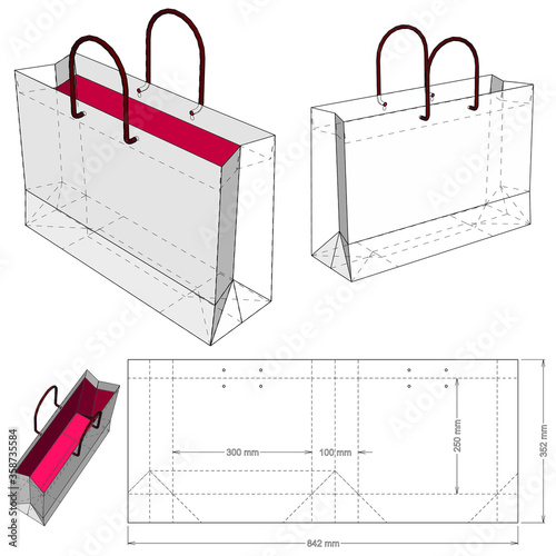 Shopping Bag and Die-cut Pattern. The .eps file is full scale and fully functional. Prepared for real cardboard production.