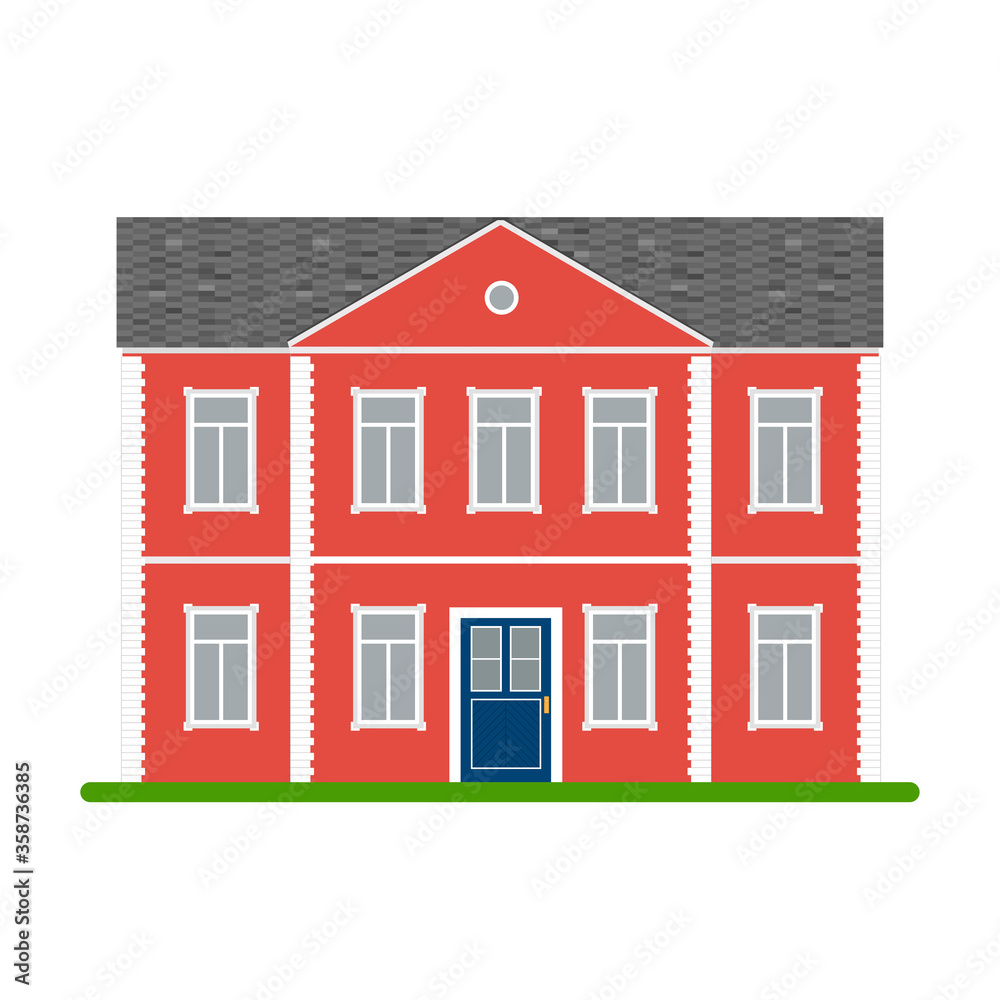 Houses exterior, or vintage old 
hospital or police house. Vector illustration in flat style, isolated on white background
