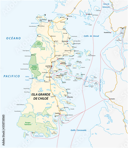 Vector road map of the Chilean island of Chiloe  Chile