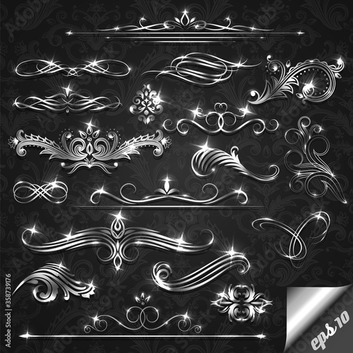 Set of silver design elements