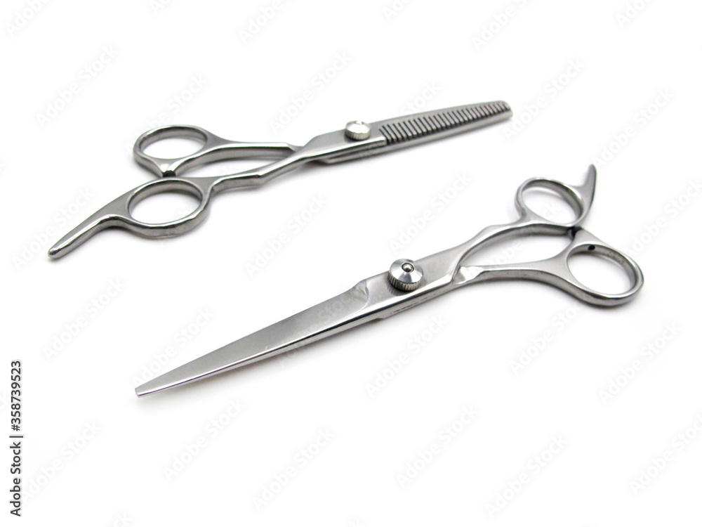 Scissors Barber, Scissors Salon , Scissors Realistic Metal silver, Scissors Classic, Scissors for a hairstyle on White Background Scissors Barber, Scissors Salon , Scissors Realistic Metal silver, Scissors Classic, Scissors for a hairstyle on White Background