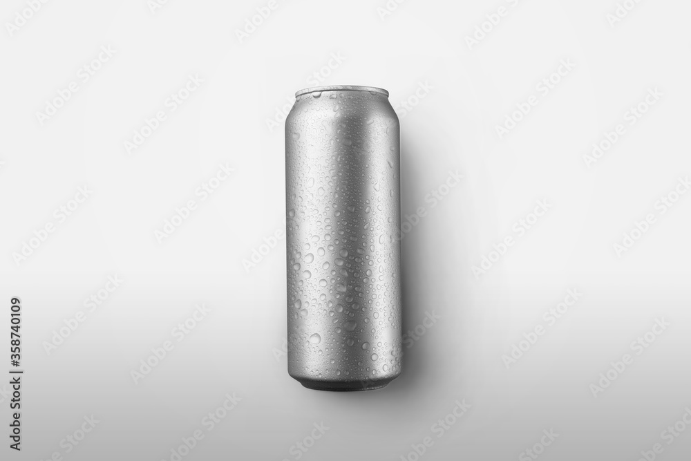 Mockup can with condensate and drops for presentation of design and pattern, container for soda or tonic. Mockup can with condensate and drops for presentation of design and pattern, container for soda or tonic.
