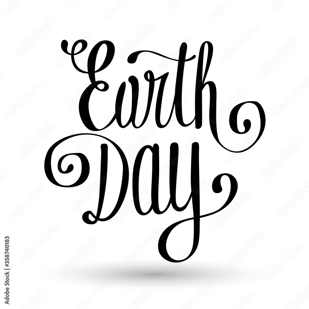 Obraz premium Happy Earth Day hand lettering card, background. Vector illustration for banner, poster. Hand-drawn typographic calligraphy.