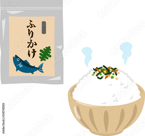 ふりかけご飯と袋入りのふりかけ