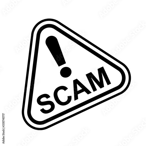 scam triangle sign for icon isolated on white, scam warning sign graphic for spam email message and error virus, scam alert icon triangle for hacking crime technology symbol concept