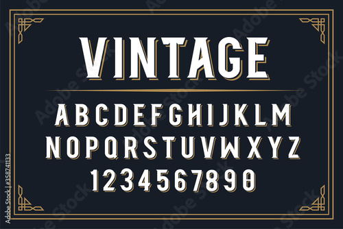 Font with alphabet in vintage style