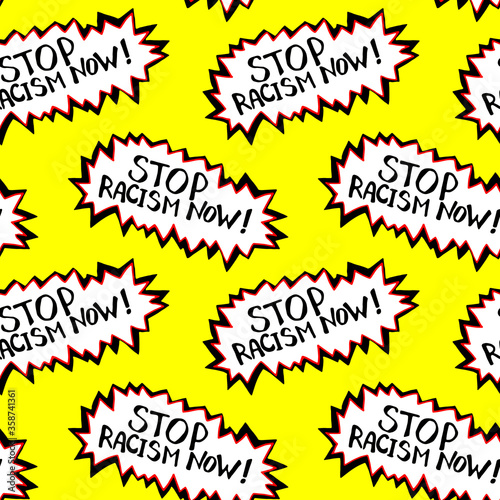 Seamless pattern . Stop racism - vector lettering doodle handwritten on theme of antiracism, protesting against racial inequality and revolutionary design. For flyers, stickers, posters