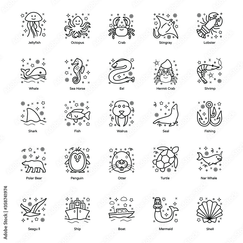
Pack Of Undersea line Icons 
