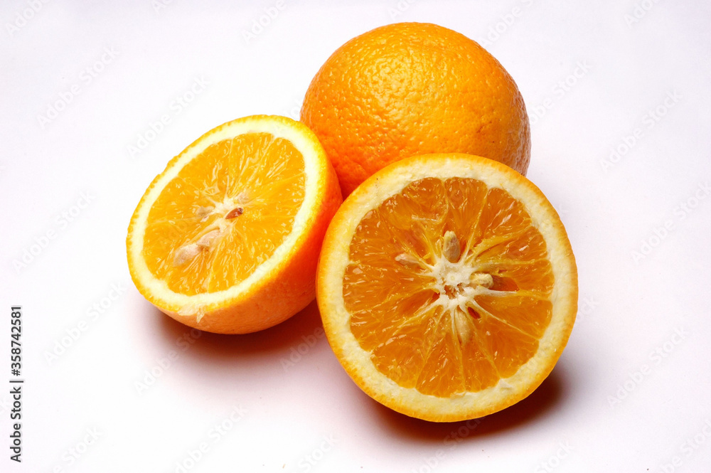 Oranges, Close Up on white background . Oranges, Close Up on white background .