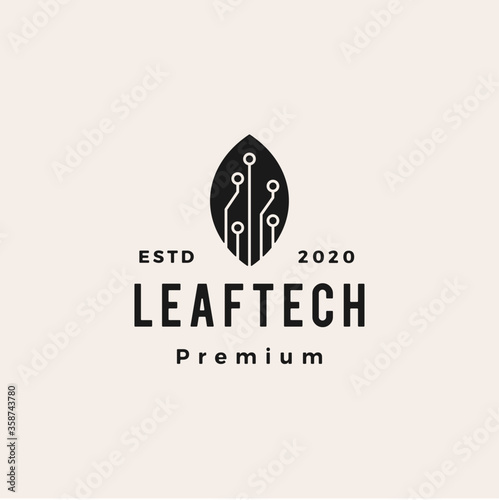leaf tech hipster vintage logo vector icon illustration