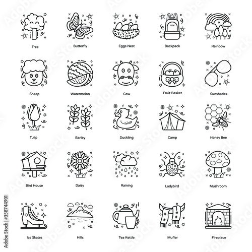 Summer Season Accessories line Icons Pack  