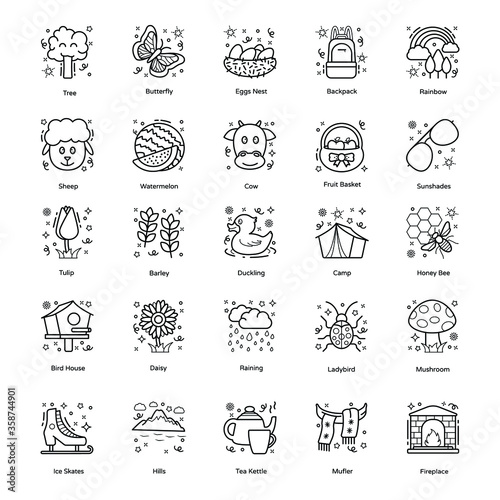 Summer Season Accessories line Icons Pack 
