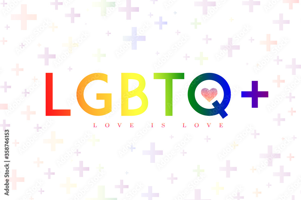LGBTQ plus illustration text on white background.