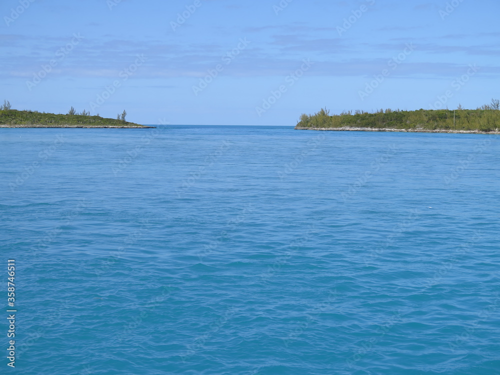 the view of Current Island (on the left) and Eleuthera Island (on the right) in the month of February, Bahamas