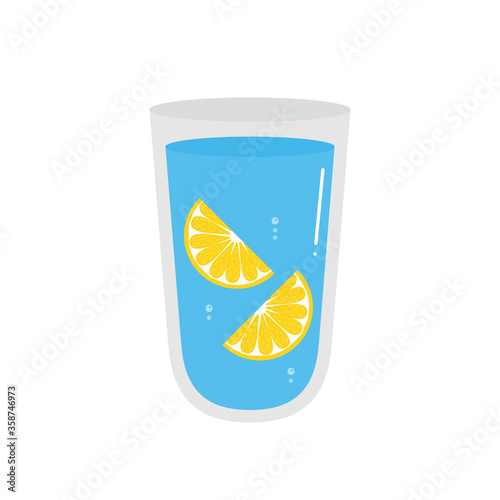 Lemon water concept. Glass of fresh water with lemon slices vector illustration, icon.