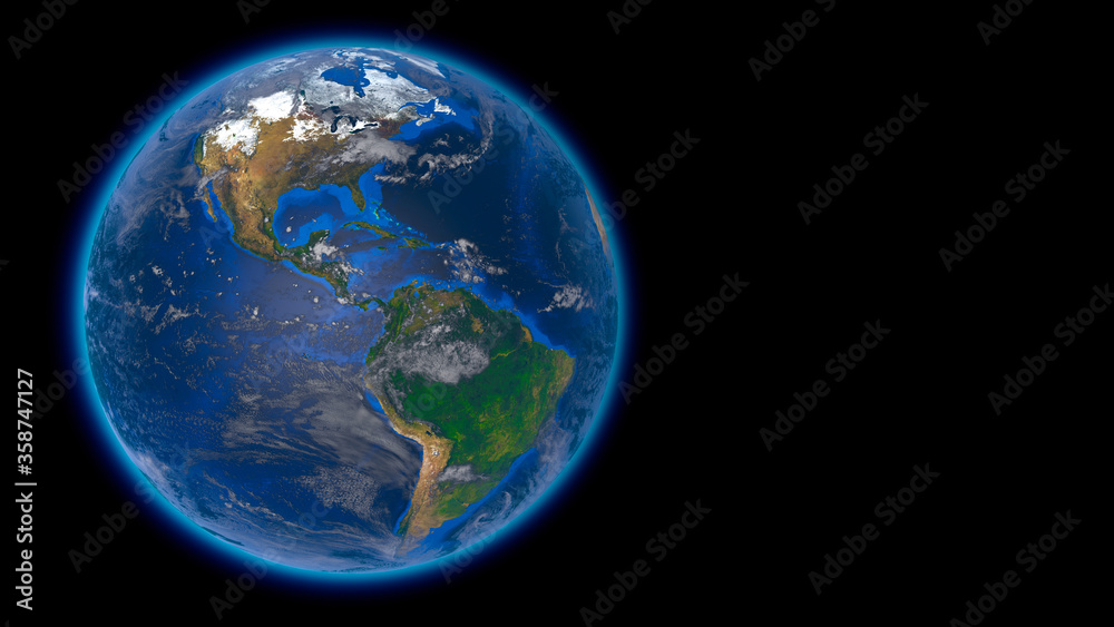 Beautiful planet Earth in space against the black background. Flying over the earth's surface. America. 3d rendering. Elements of this video furnished by NASA.