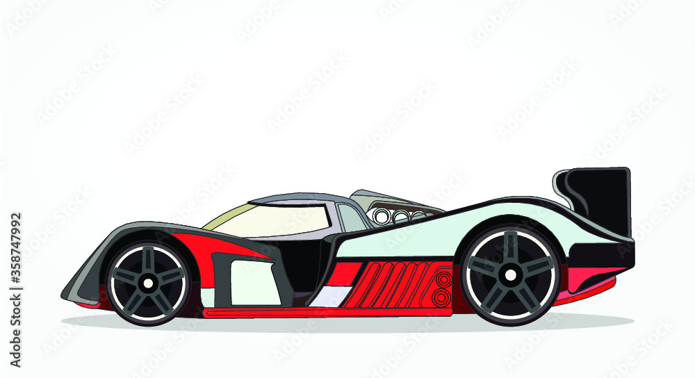 Obraz premium detailed body and rims of a flat colored car cartoon vector illustration