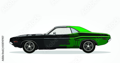 detailed body and rims of a flat colored car cartoon vector illustration