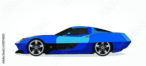 detailed body and rims of a flat colored car cartoon vector illustration