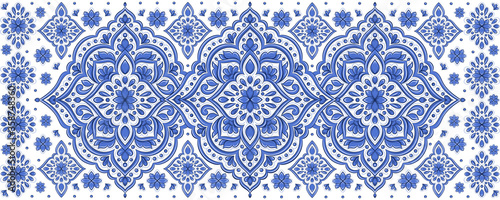 Blue and white luxury ornament background. Traditional Turkish pattern, Indian motifs. Great for fabric and textile, wallpaper, packaging or any desired idea.