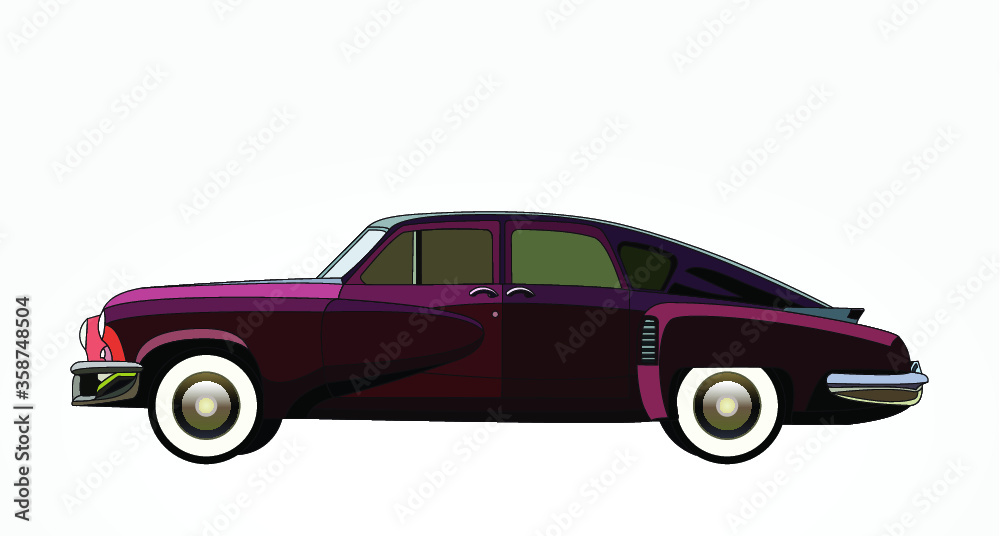 Fototapeta premium detailed body and rims of a flat colored car cartoon vector illustration