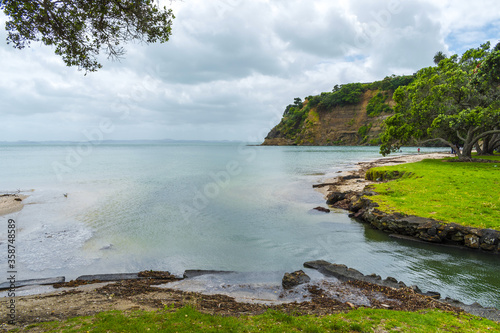 Panoramic View of Eastern Beach, Auckland New Zealand during High Tide Time photo