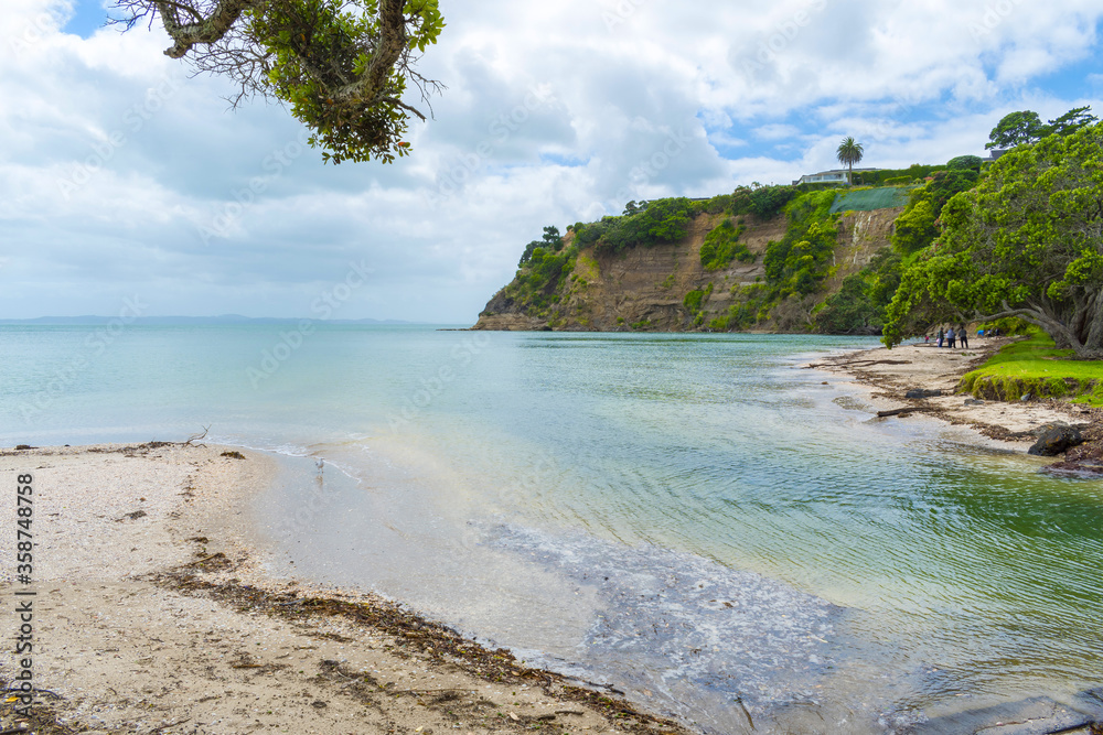 Panoramic View of Eastern Beach, Auckland New Zealand during High Tide Time