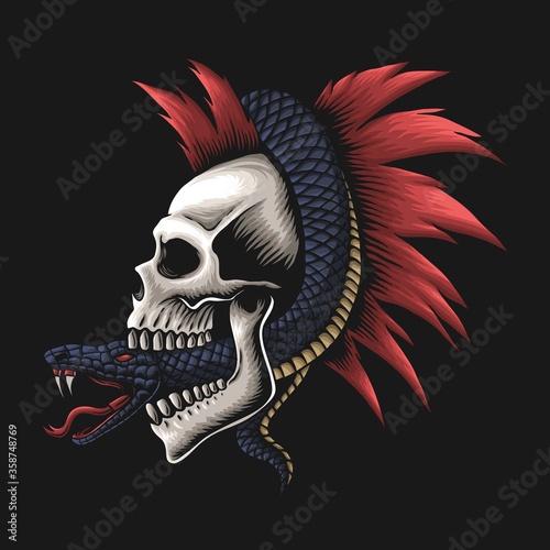 snake wrapped around skull vector illustration