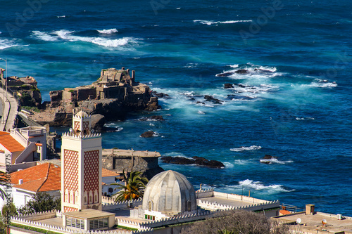 Nature and architecture of Mediterranean coast of Algiers, the capital and largest city of Algeria