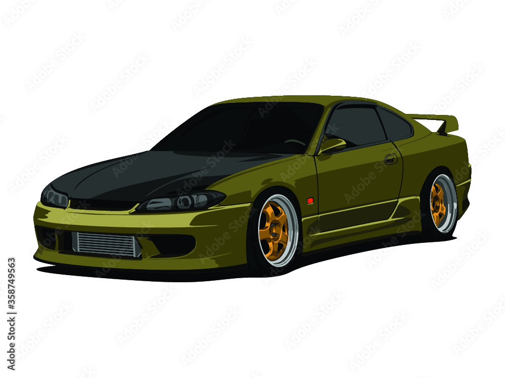 Fototapeta premium detailed body and rims of a flat colored car cartoon vector illustration