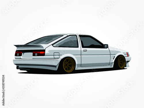 detailed body and rims of a flat colored car cartoon vector illustration