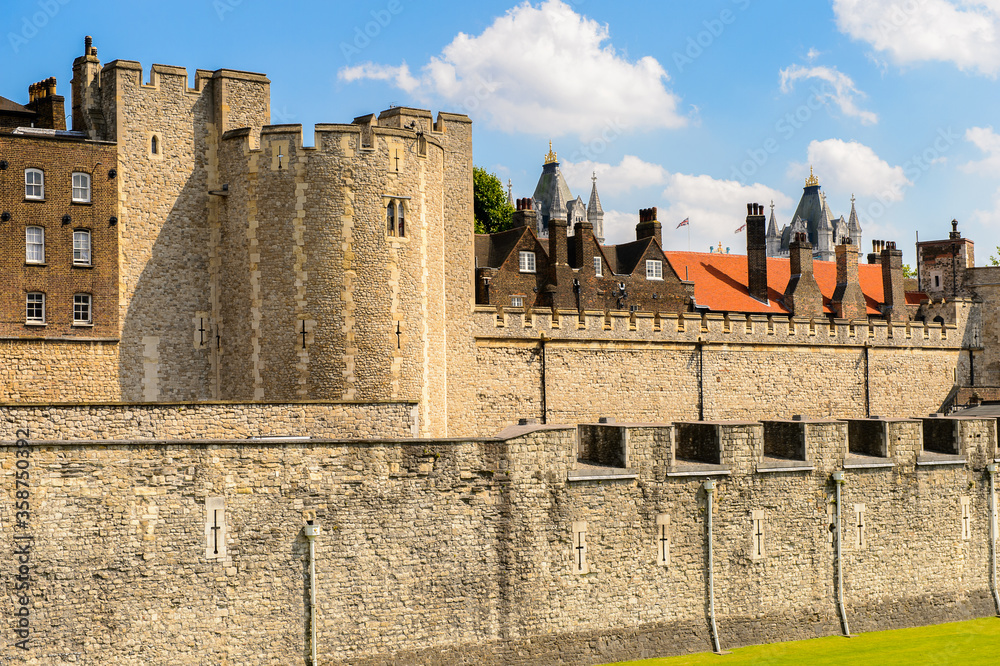 Exterior of the Tower of London (Her Majesty's Royal Palace and Fortress of the Tower of London), England. UNESCO World Heritage